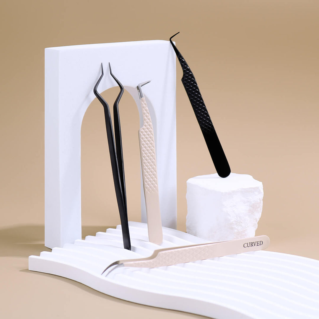 Lash extension tweezers: L 90 Degree, Curved, and isolation tweezers, professional tools