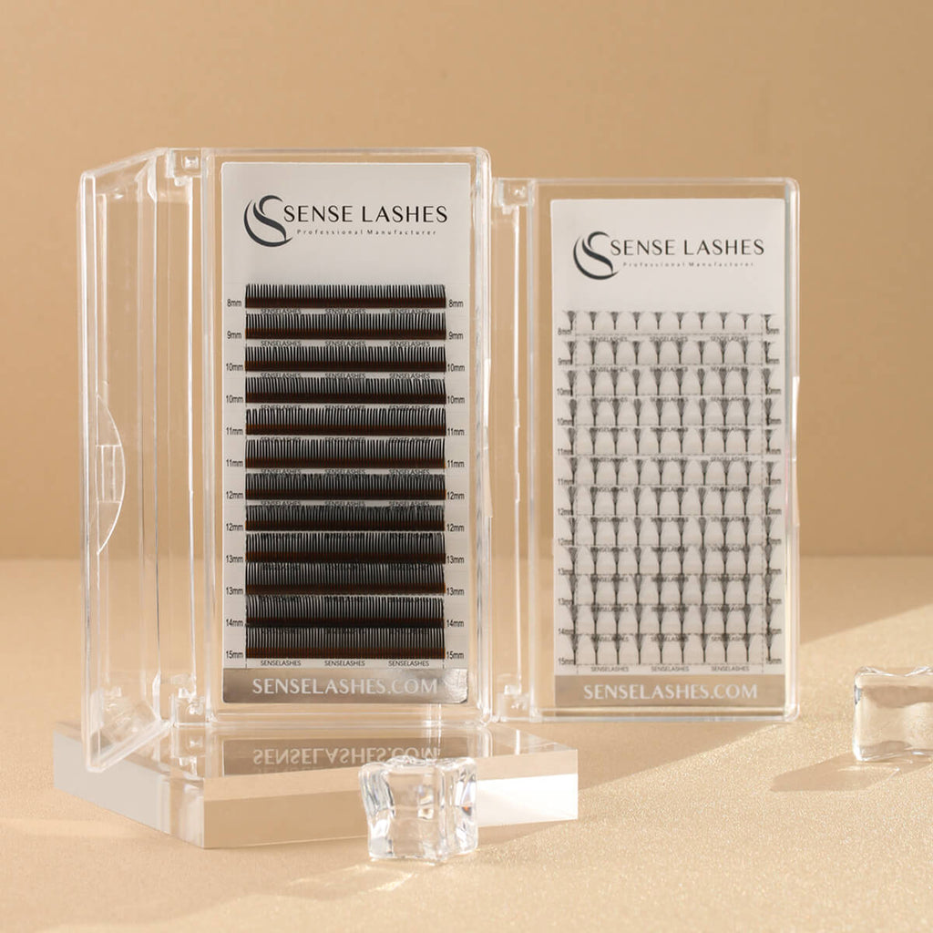Eyelash extensions by Sense Lashes, classic and volume styles, perfect for professional use.