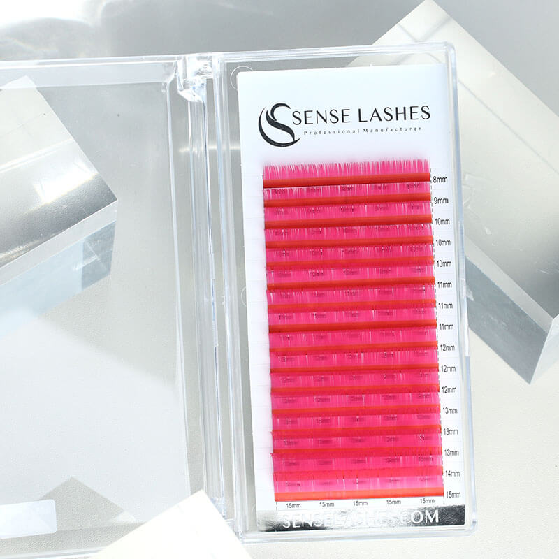 SENSE LASHES Satiny Pink Eyelash Extensions, 0.05mm, C and D curl, mixed lengths 8mm-15mm. Professional lash products.