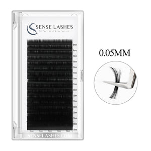 0.05mm Premium Mega Volume Eyelash Extensions from Sense Lashes. Black PBT lashes for volume lash techniques.