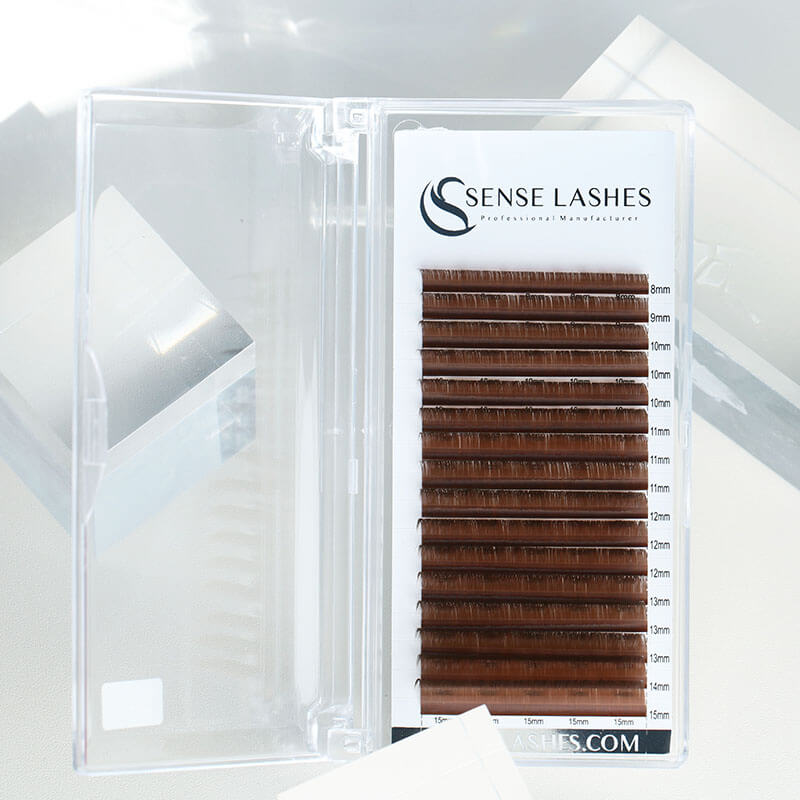 SenseLashes 0.07mm Deep Brown Volume Eyelash Extensions in clear case. Various lengths for a natural look.