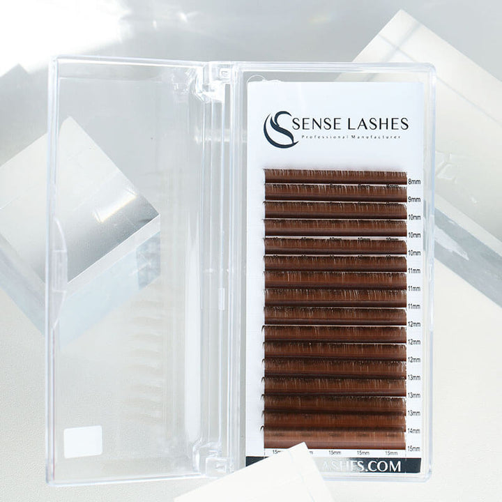 SenseLashes 0.07mm Deep Brown Volume Eyelash Extensions in clear case. Various lengths for a natural look.
