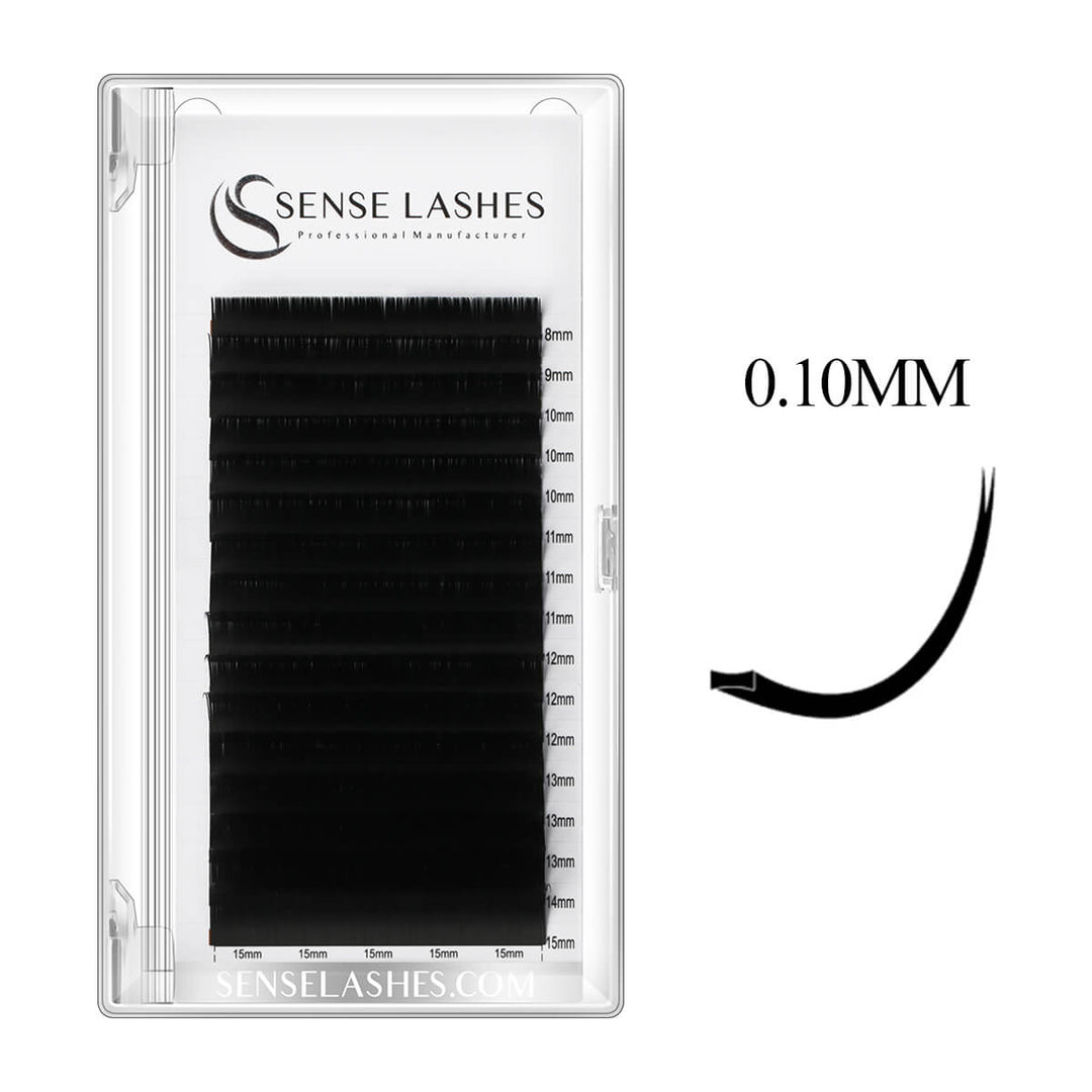 0.10mm Flat Classic Eyelash Extensions - Black. SenseLashes classic lashes for a bold look.