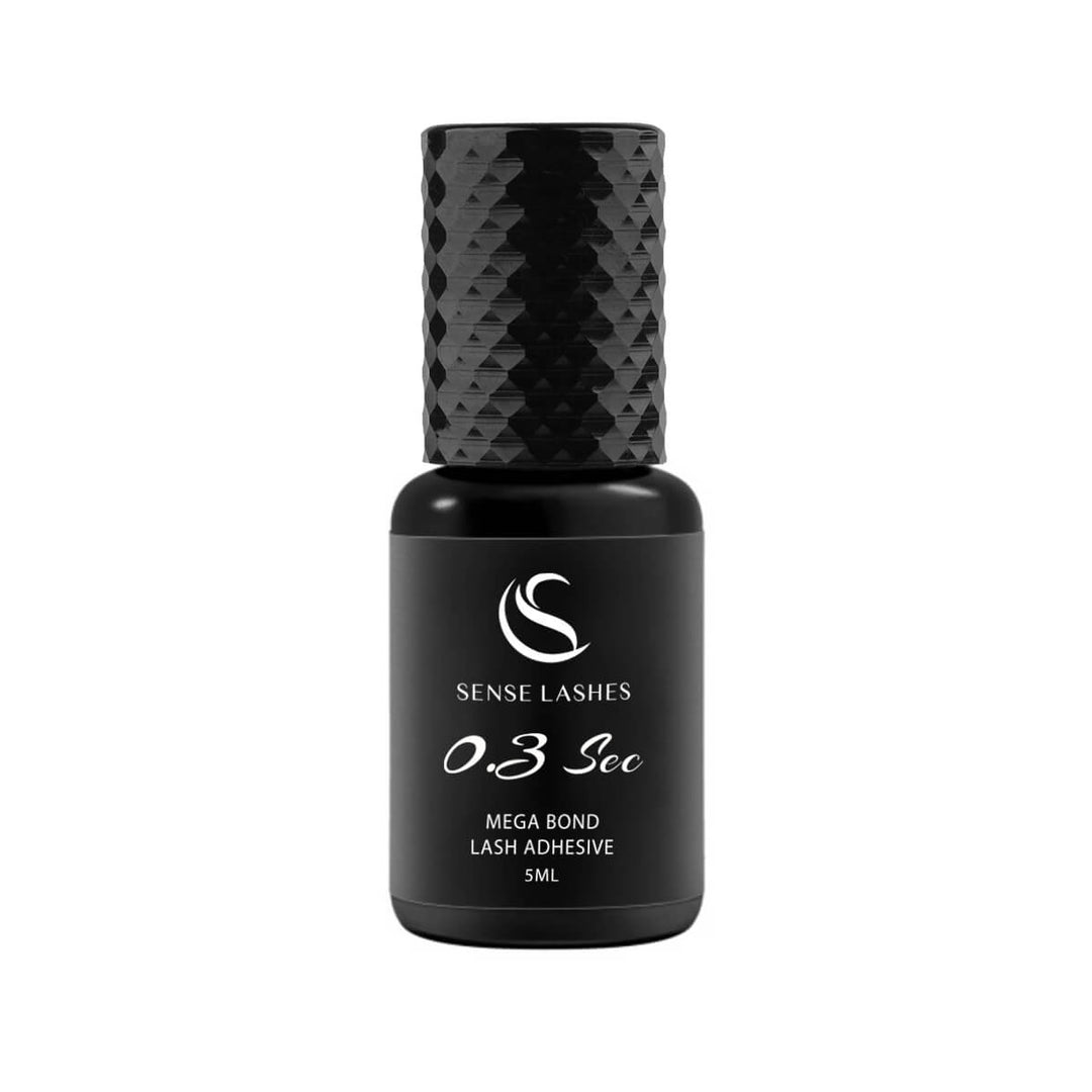 Sense Lashes 0.3 Sec Mega Bond Lash Adhesive 5ml black bottle. Professional eyelash extension glue.