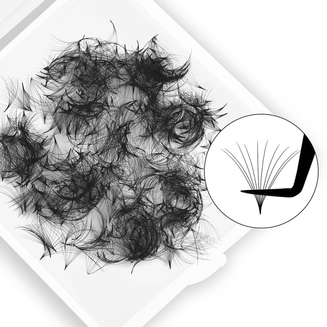 12D Loose Premade Fans. Black mega volume eyelash extensions, pointy base. Perfect for professional lash artists.