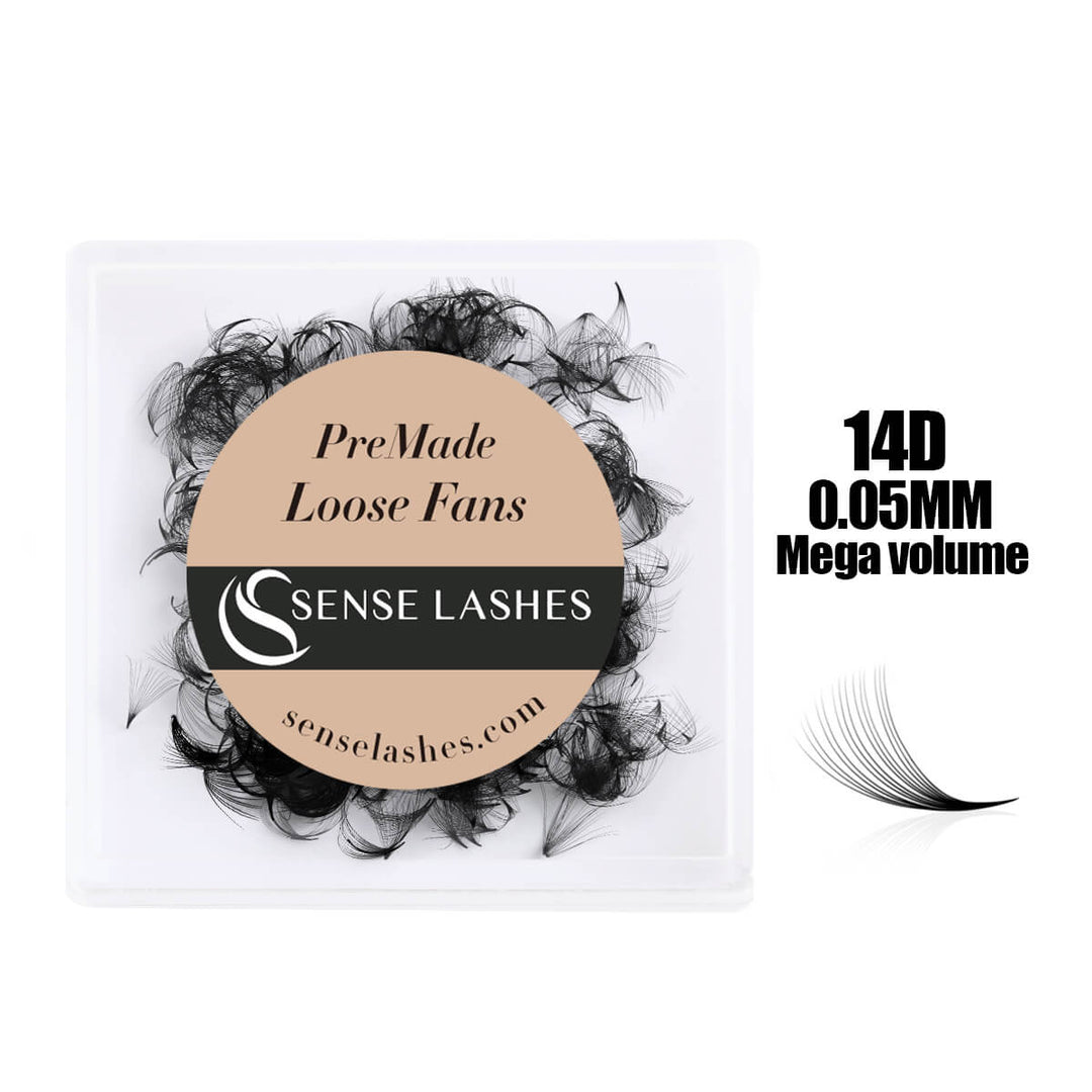14D 0.05mm Mega Volume PreMade Loose Fans by SenseLashes. Black eyelash extensions for professional lash artists.
