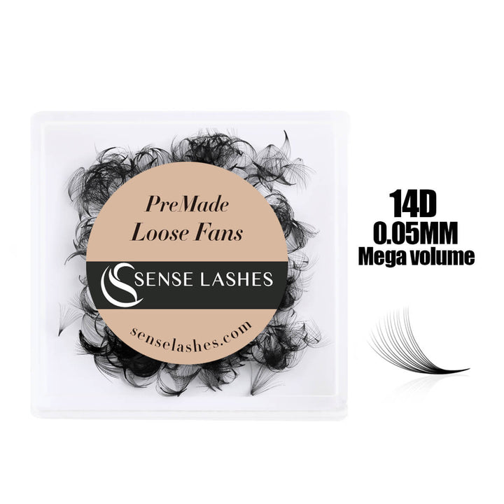 14D 0.05mm Mega Volume PreMade Loose Fans by SenseLashes. Black eyelash extensions for professional lash artists.
