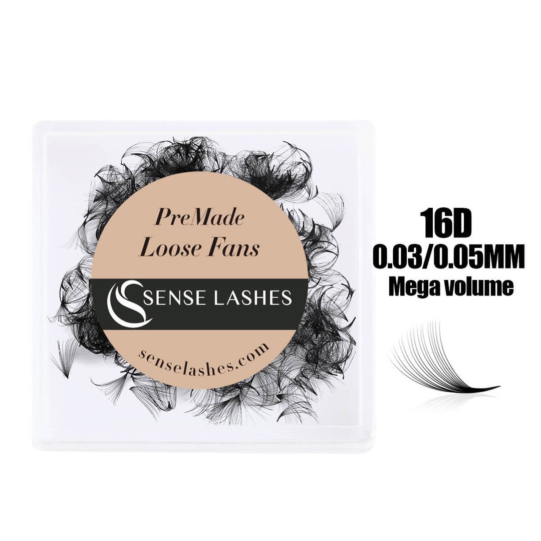 16D Premade Loose Fans by Sense Lashes, 0.03/0.05mm, mega volume eyelash extensions