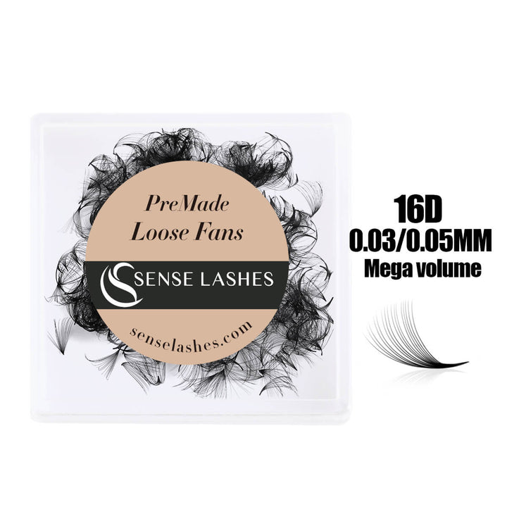 16D Premade Loose Fans by Sense Lashes, 0.03/0.05mm, mega volume eyelash extensions