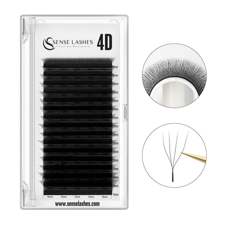 Sense Lashes W Style 4D Premade Volume Fan Lashes, matte black nano PBT material, various lengths, professional lash products