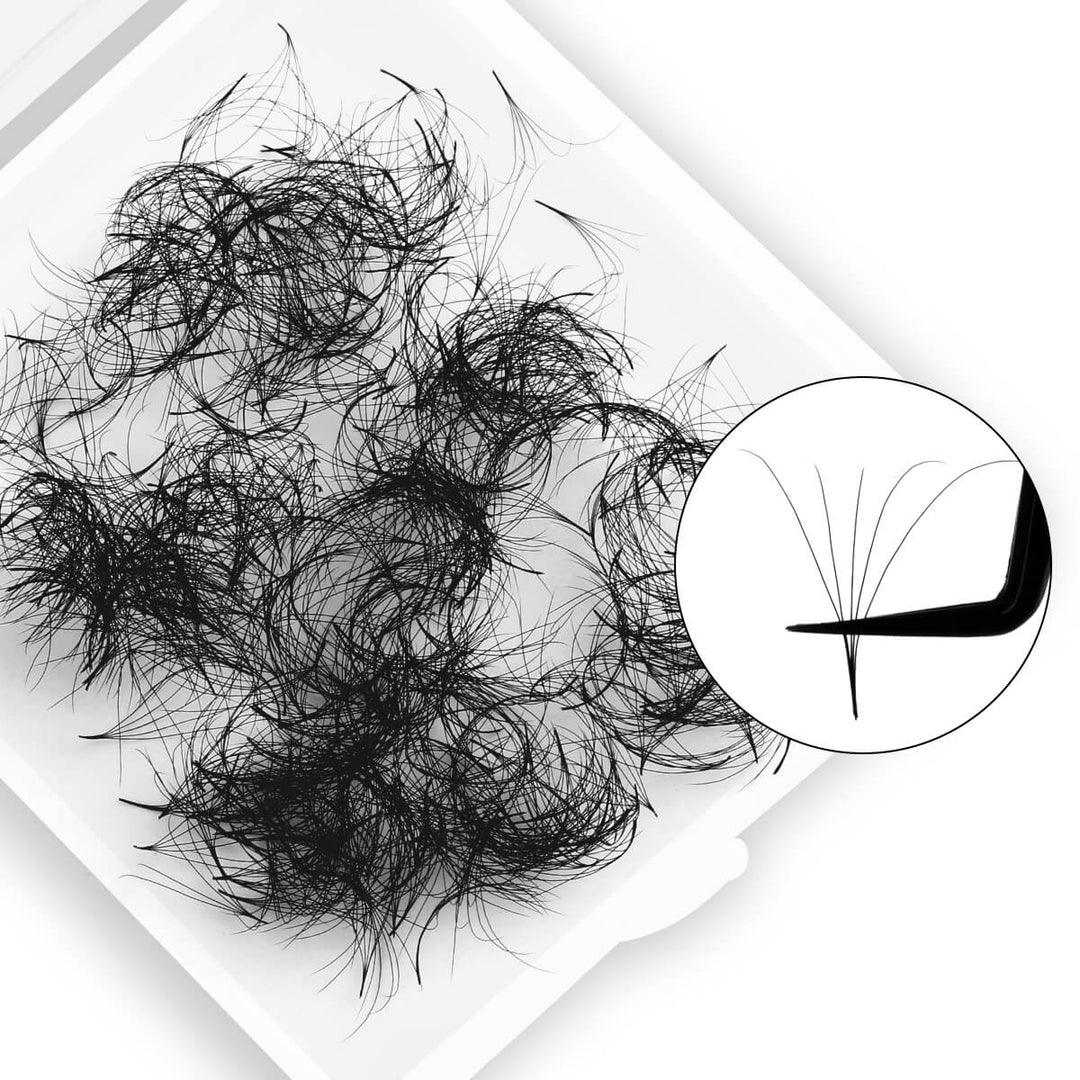 5D Premade Loose Fans, black volume lash extensions, pointy base, high-quality PBT. Easy application for lash artists.