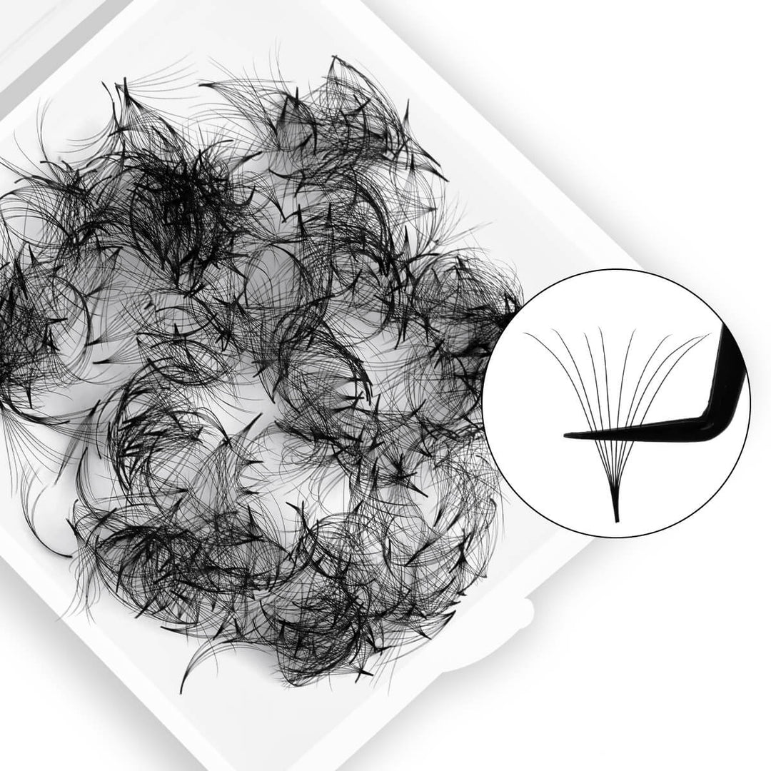8D Premade Volume Fans, Pointy Base, black, high-quality PBT, perfect for volume eyelash extensions, easy to apply.
