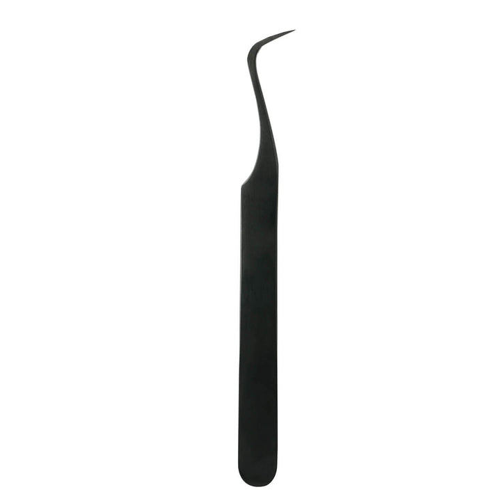 Curved Volume Fiber Tip Tweezer SLB-03 for volume lash extension. Black, high-quality material.