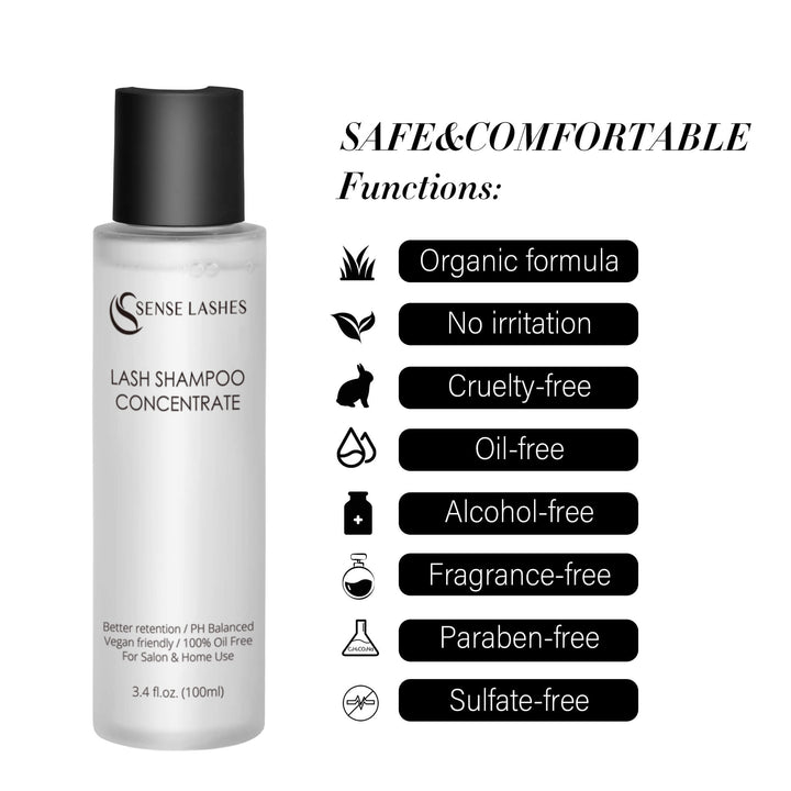 SenseLashes Lash Shampoo Concentrate, safe and comfortable formula, oil-free and paraben-free, for eyelash extension care