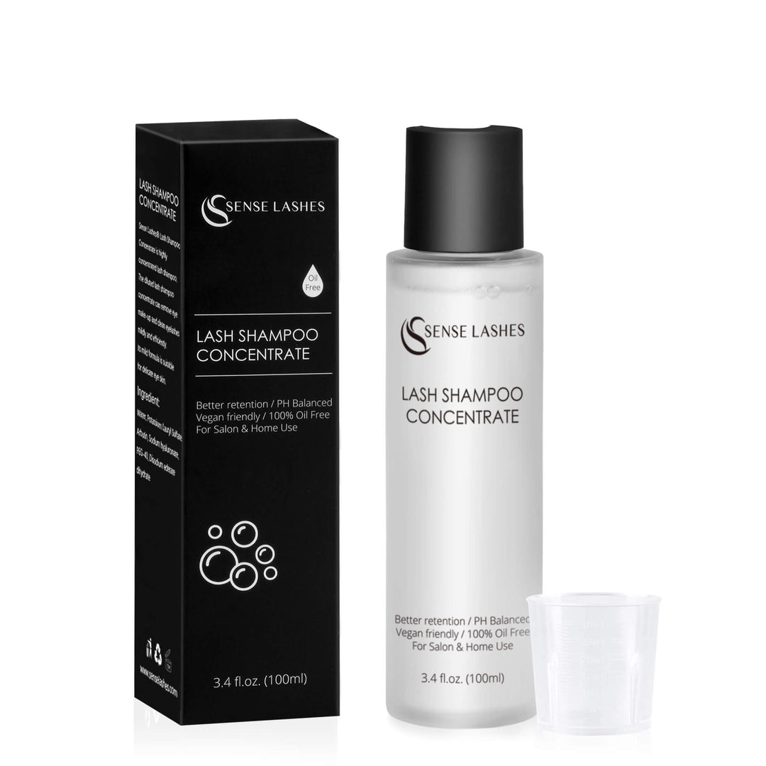 SenseLashes Lash Shampoo Concentrate. Vegan, oil-free for lash extension cleaning. Includes measuring cup for salon and home.