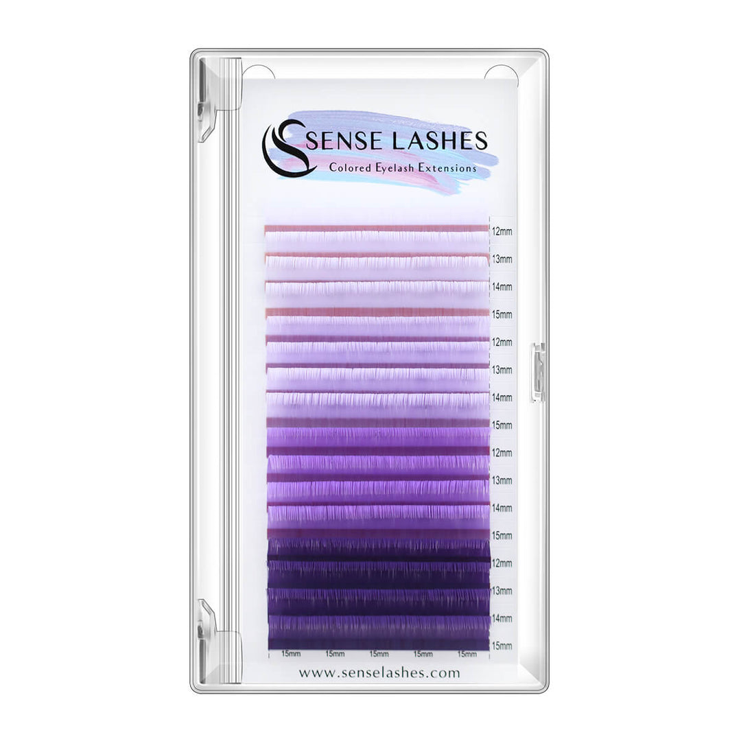 SenseLashes Art Series Purple Lashes, 0.07mm diameter, mixed lengths for creating eye-catching lash sets. C, CC curls.