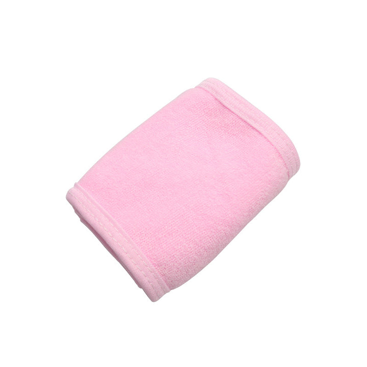 Pink toweling cloth headband, adjustable for all head sizes, ideal for makeup, yoga, and salon use.