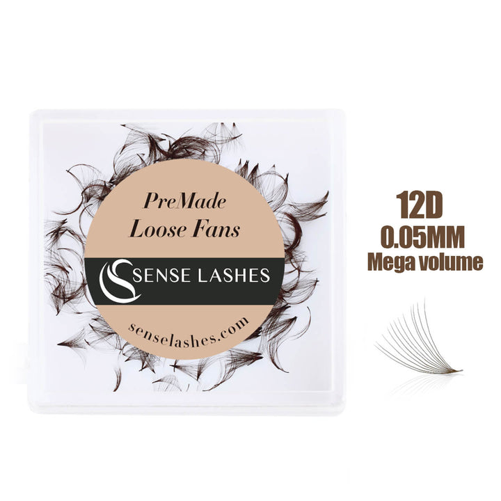 Brown 12D PreMade Loose Fans 0.05mm - SenseLashes product image, showcasing volume eyelash extensions for professional use.