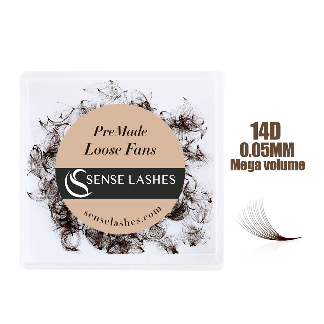 Brown 14D Premade Loose Fans 0.05mm from SenseLashes, mega volume lash extensions