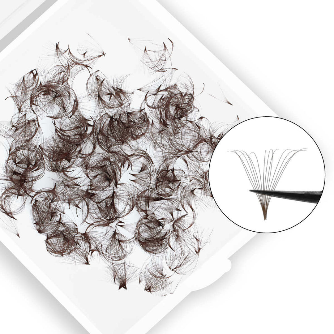 Brown 14D PreMade Loose Fans 0.05mm for eyelash extensions, perfect for lash artists