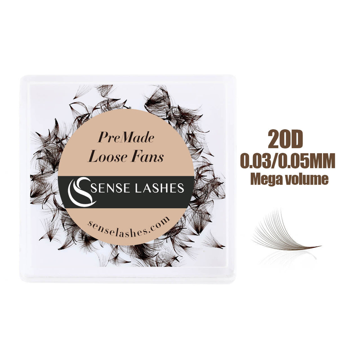 Brown 20D PreMade Loose Fans by SenseLashes, 0.03/0.05mm Mega volume