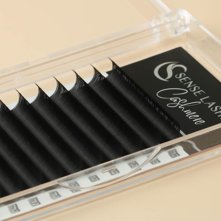 0.03mm Cashmere Eyelash Extensions in clear case, black lashes by SenseLashes