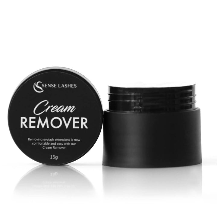 SenseLashes Cream Eyelash Extension Remover, 15g, black jar. Comfortable and easy lash removal.