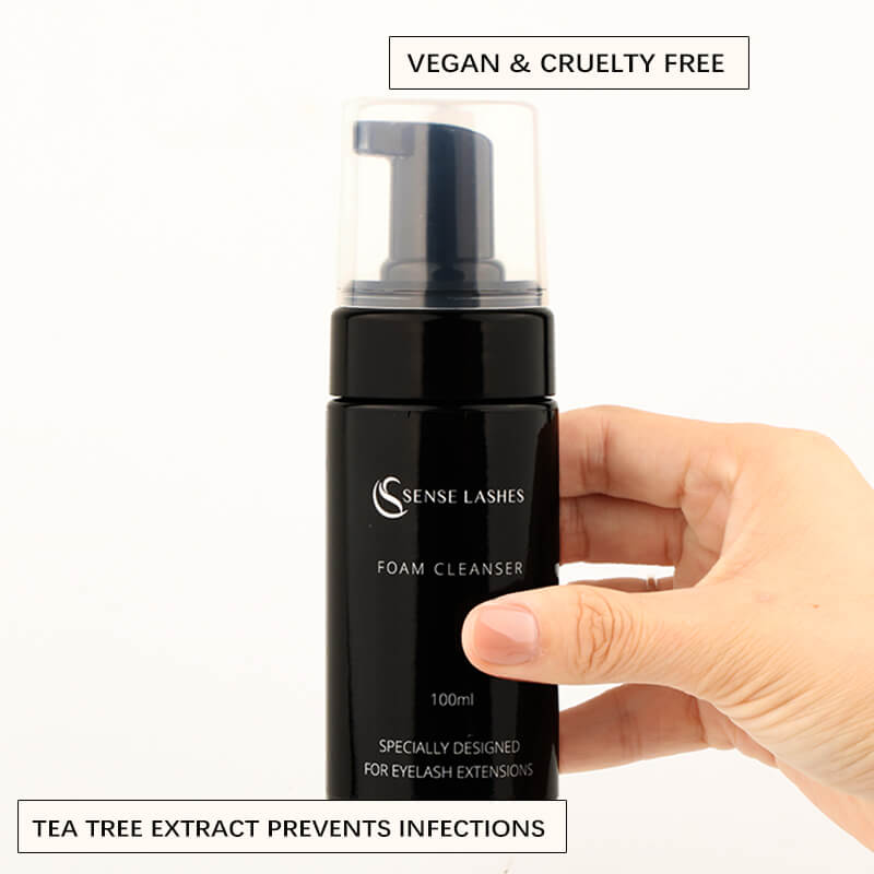 SenseLashes Eyelash Foam Cleanser, 100ml, for eyelash extensions, vegan, tea tree extract for lash health and retention.