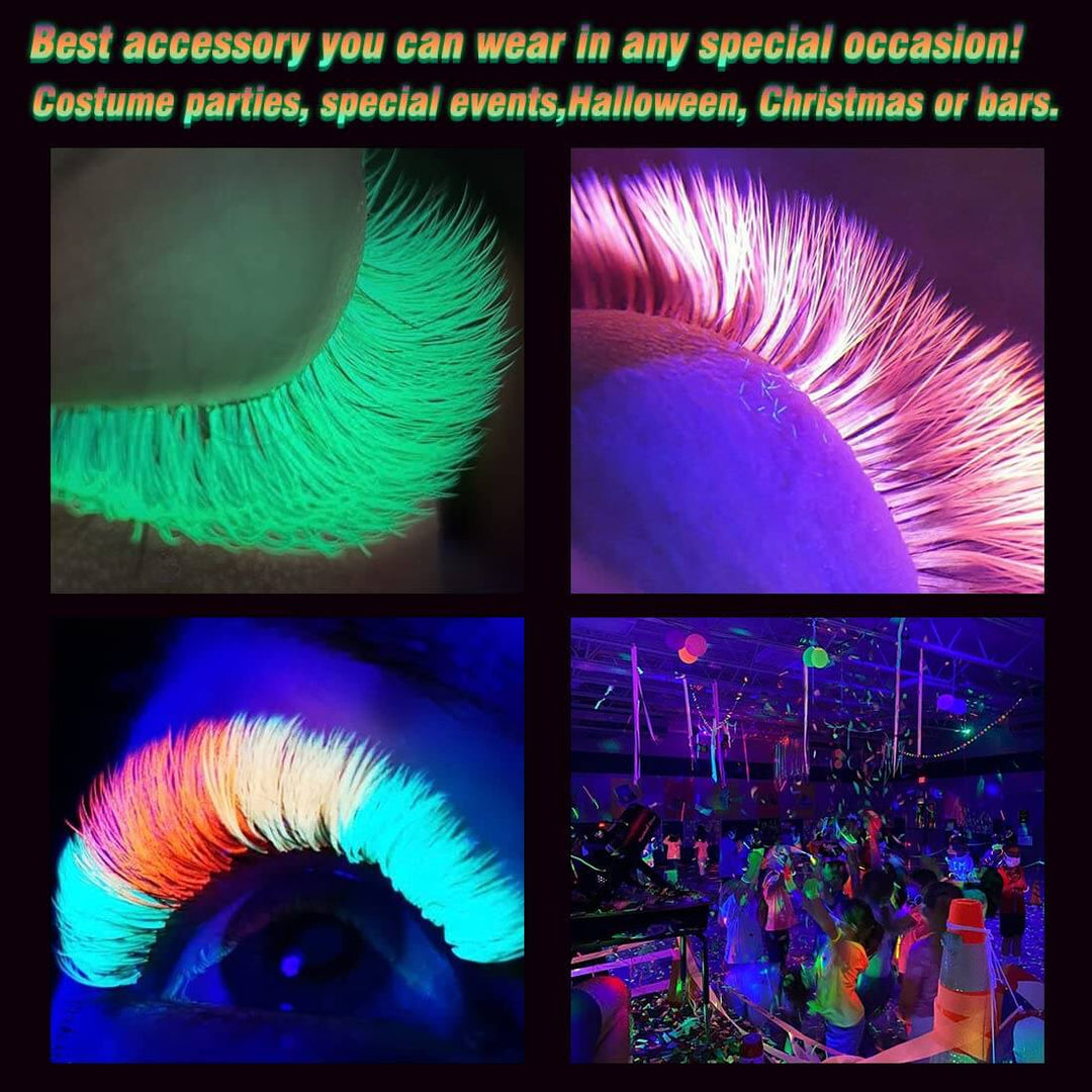 Glow fluorescent colorful eyelash extensions, perfect for Halloween and special events
