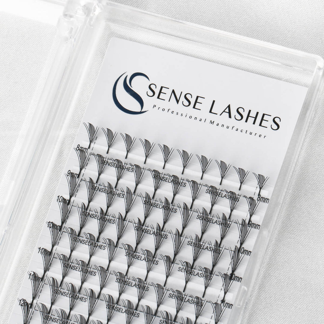 Sense Lashes Anime Lashes premade fans in a tray, perfect for creating anime lash extensions.
