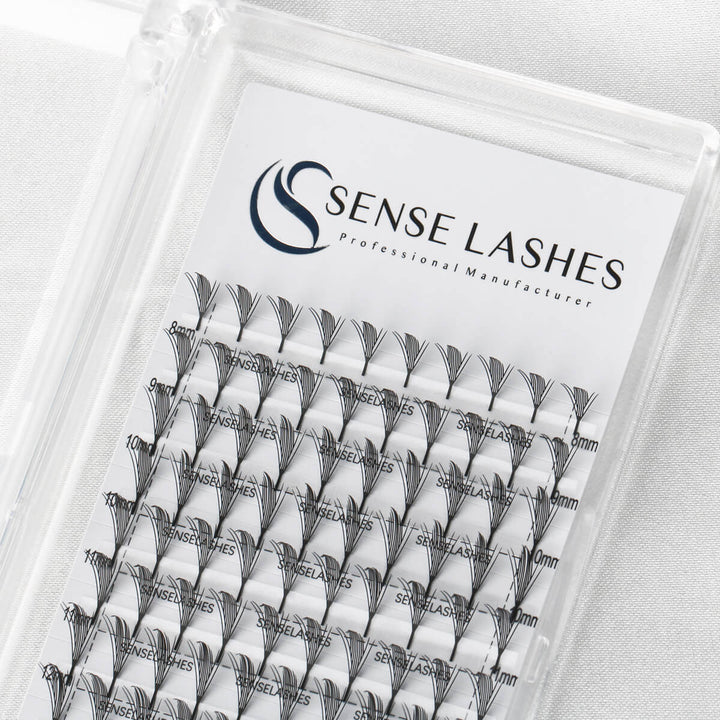 Sense Lashes Anime Lashes premade fans in a tray, perfect for creating anime lash extensions.