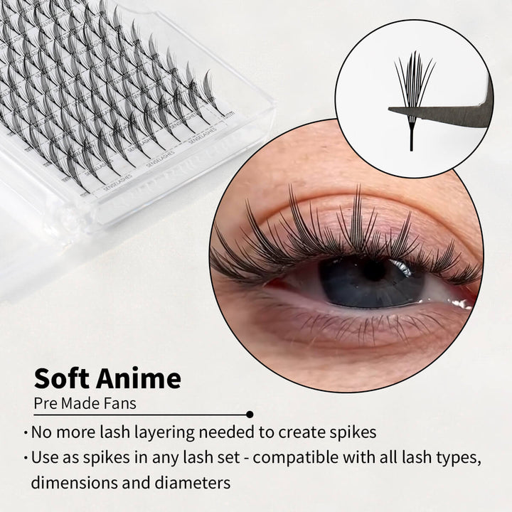 Soft Anime pre made fan eyelash extensions by SenseLashes for creating anime style lash looks