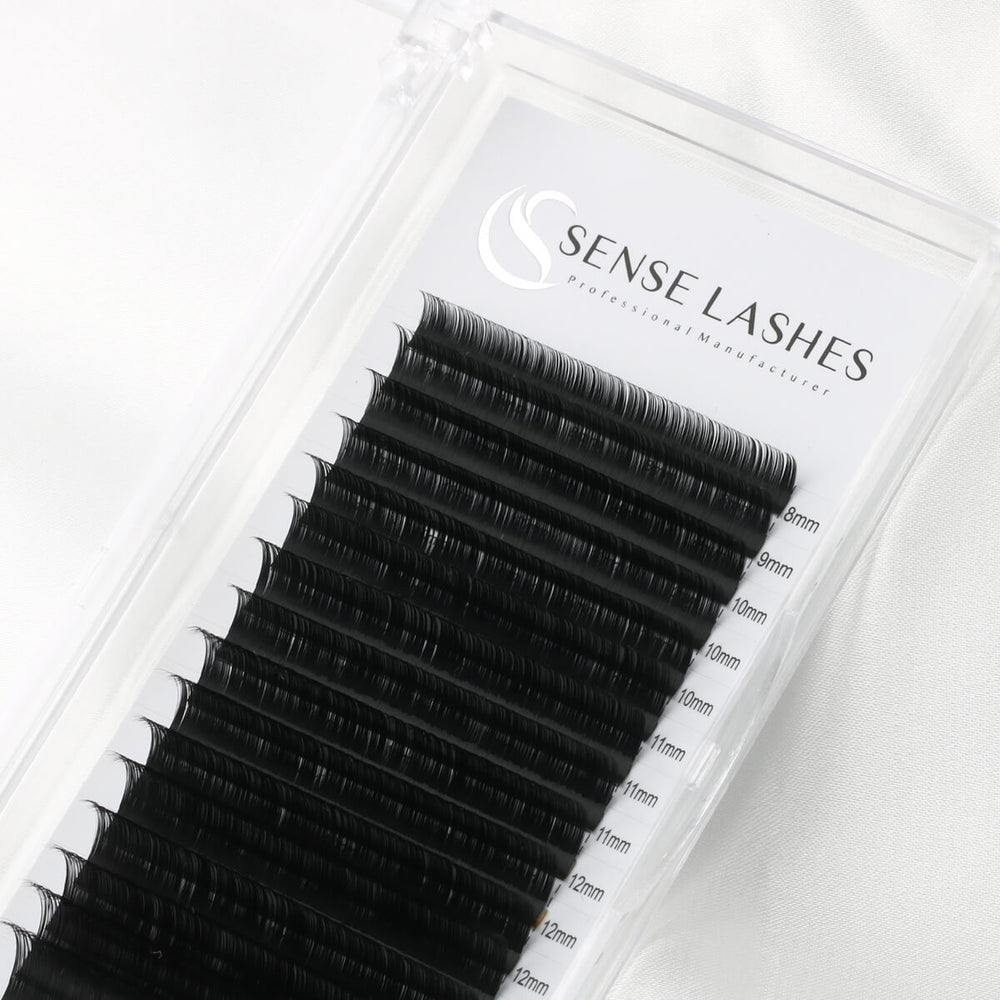SenseLashes 0.03mm Mega Volume Eyelash Extensions, black lashes, various lengths, professional product.