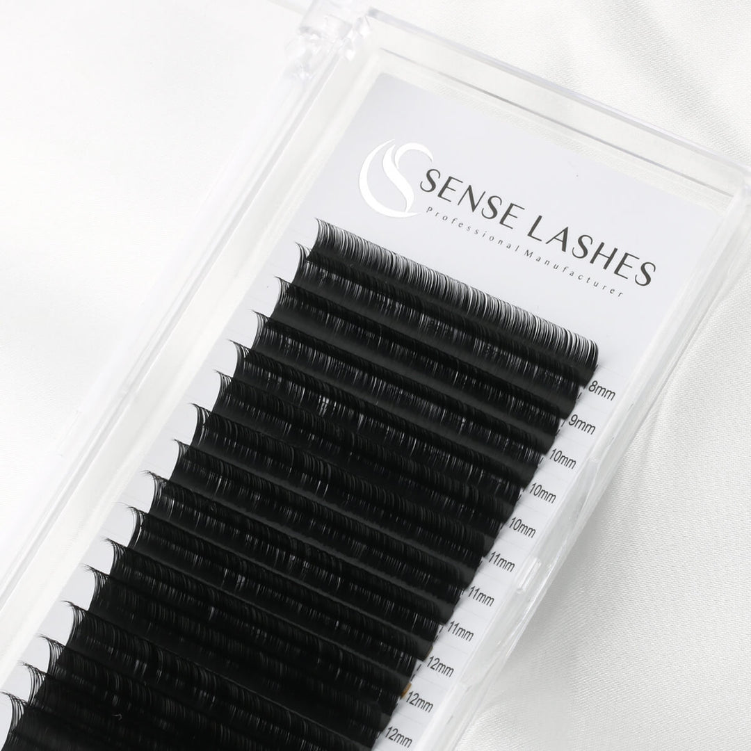SenseLashes 0.03mm Mega Volume Eyelash Extensions, black lashes, various lengths, professional product.