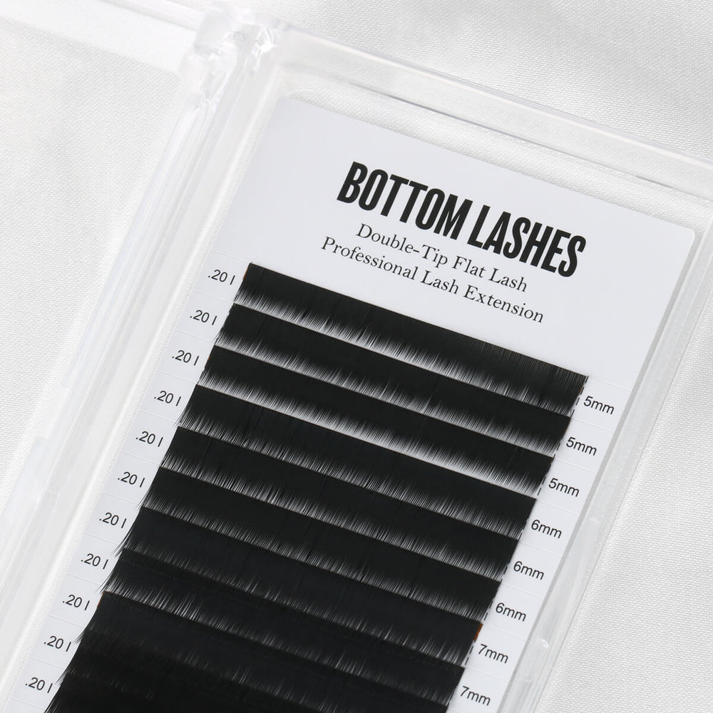 Professional Bottom Lash Extensions: Double-Tip Flat Lashes in varying lengths for precise lower lash application.