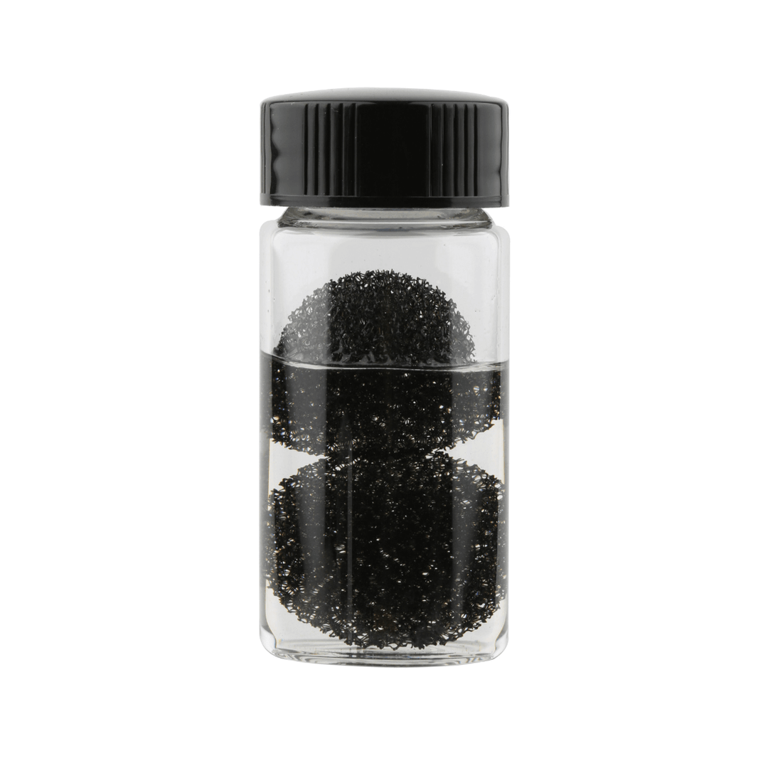 Sponge Tweezers Cleanser with black sponges in a transparent bottle, essential for eyelash extension tweezers cleaning.