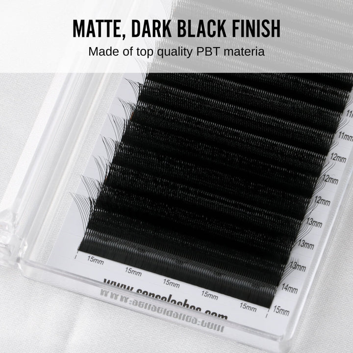 Wispy W Lashes: Dark black, matte finish, PBT material for professional lash extensions