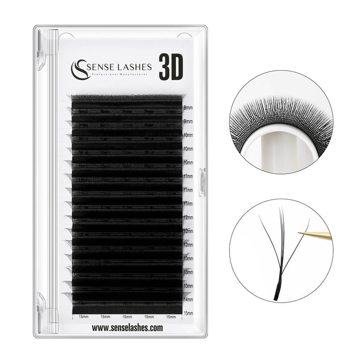 SenseLashes 3D lashes, black eyelash extensions in multiple lengths, professional lash supplies