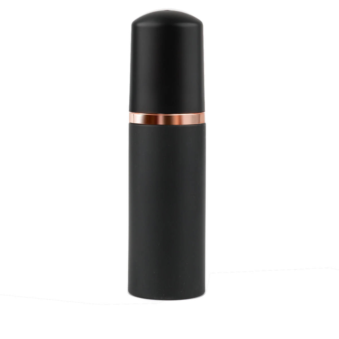 Black eyelash extension cleanser foam bottle with rose gold accents, Senselash lash care product