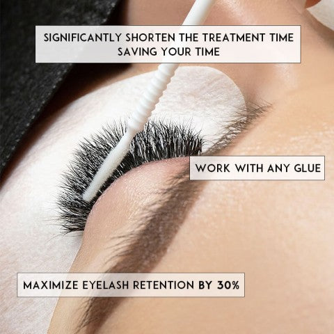 Applying Super Bonder to eyelash extensions to maximize retention and shorten treatment time, using any lash glue.