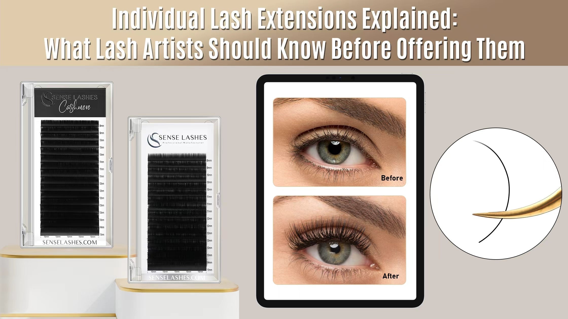 Before & after lash extensions by Sense Lashes: natural lashes vs. full, dramatic volume using individual extensions.