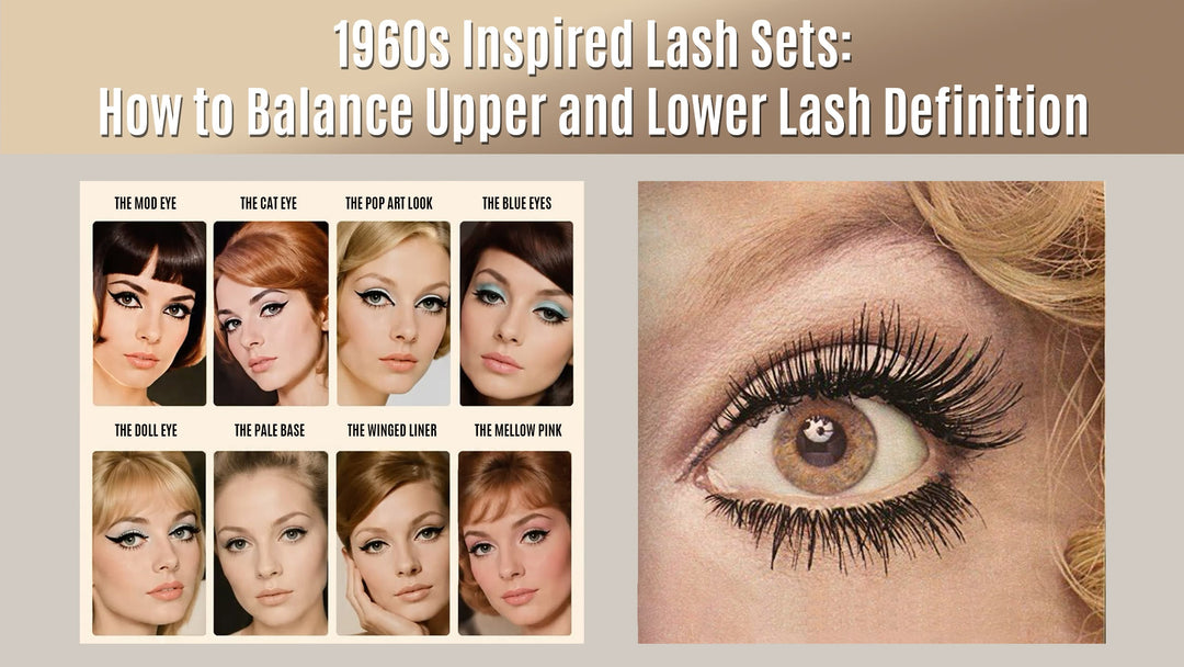 1960s inspired lash sets showing retro eye makeup styles and defined upper and lower lash extensions