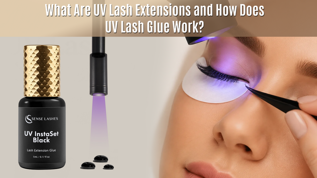UV lash extension glue with UV lamp curing lashes during eyelash extension application, Sense Lashes InstaSet Black