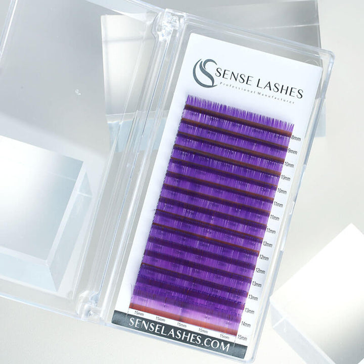 Purple Eyelash Extensions in Case by SENSELASHES 
