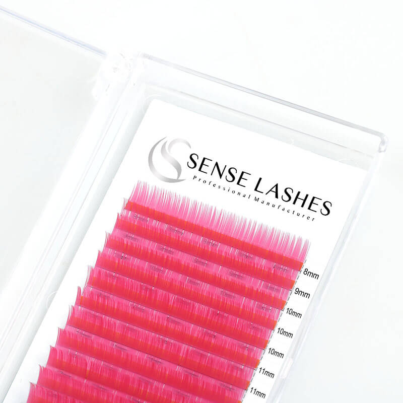 Satiny pink eyelash extensions by SENSELASHES 
