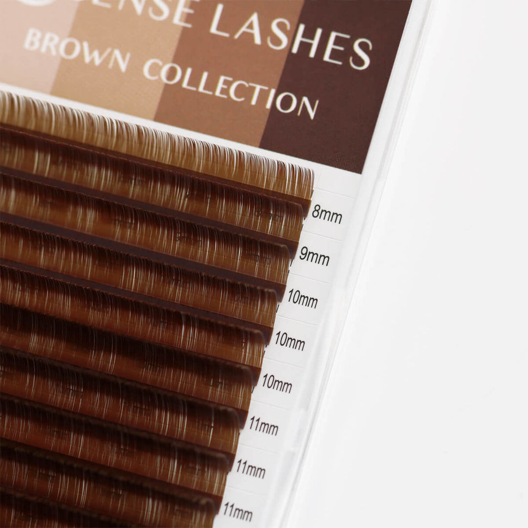 SenseLashes 0.07mm Deep Brown Volume Eyelash Extensions in clear case. Various lengths for a natural look.