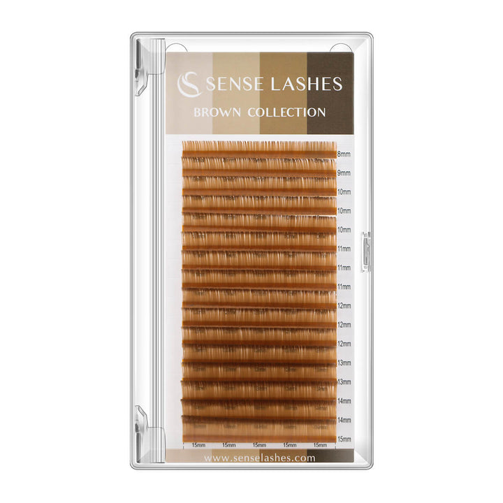 Light Brown 0.07mm Volume Eyelash Extensions by Sense Lashes. Various lengths. Perfect for fair complexions. SenseLashes.com.