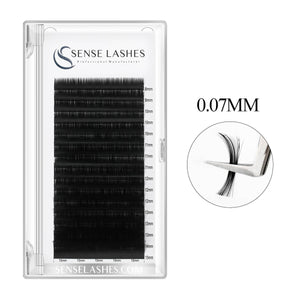 0.07mm Premium Volume Eyelash Extensions by SenseLashes, black PBT lashes, various lengths, perfect for volume lashing.