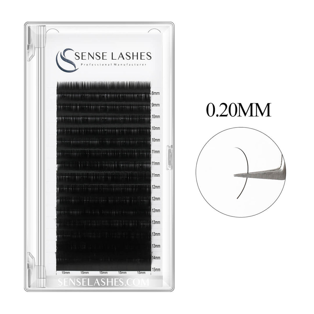 0.20mm Classic Eyelash Extensions by SenseLashes. Black lashes with length indicators. www.senselashes.com