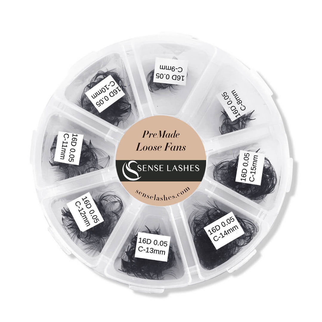 SENSELASHES Premade Loose Fans in a round case, various sizes 
